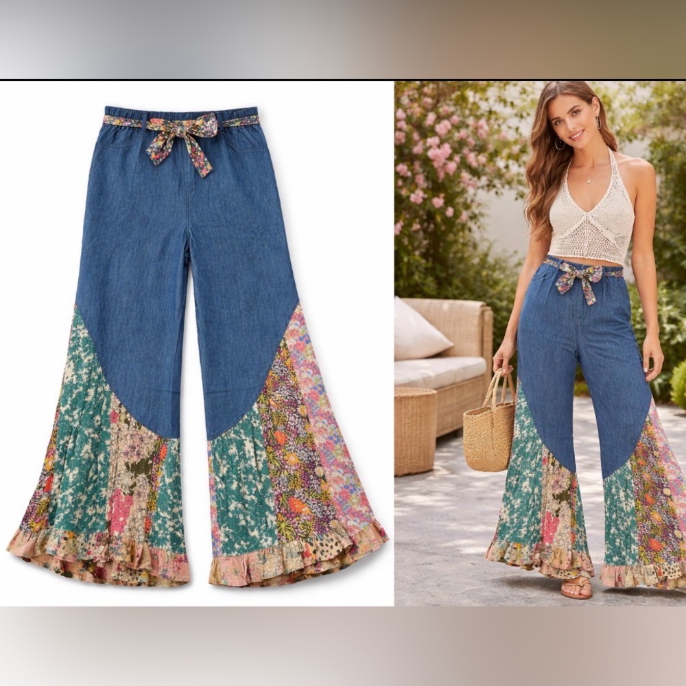 YOUNG THREADS - Boho Flare: Overdyed Denim Bellbottom Pants